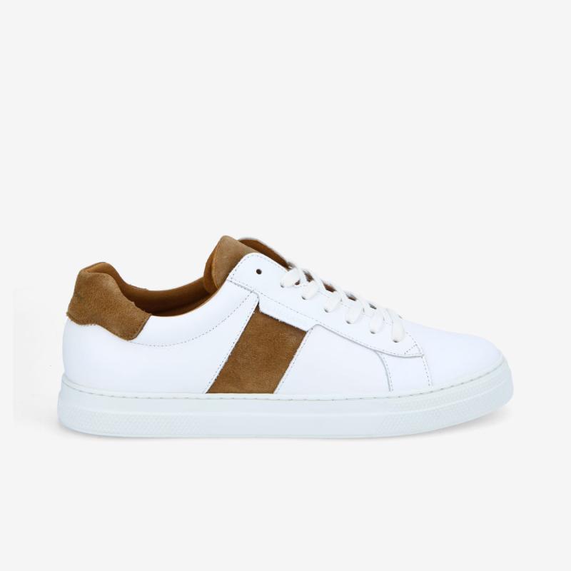 SPARK GANG - NAPPA/SUEDE -  BLANC/COGNAC